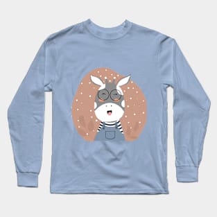 Cute Illustration Sporting Stylish Glasses Long Sleeve T-Shirt